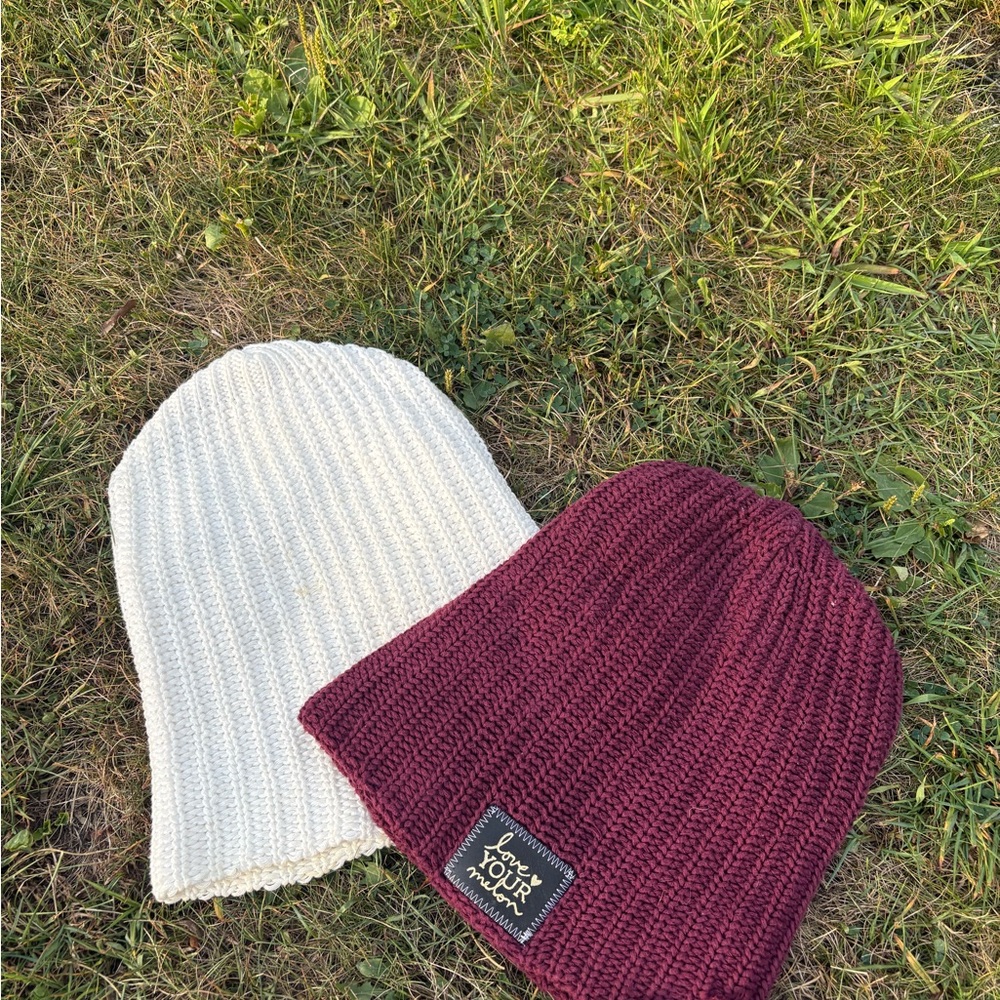 Love Your Melon Cream and Burgundy Beanies